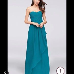 David's Bridal Strapless Teal Dress
